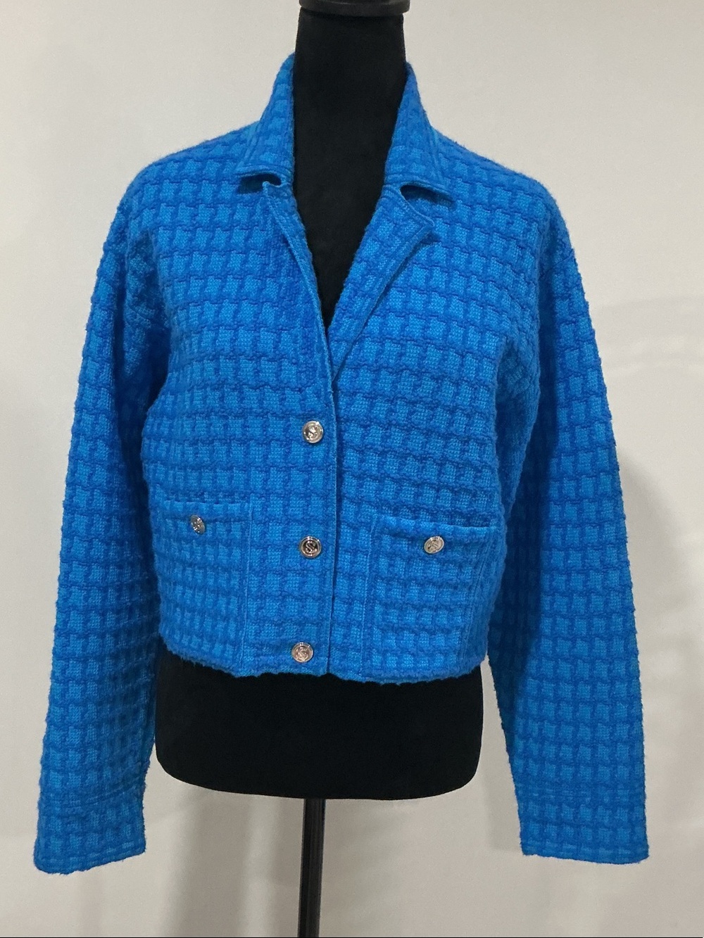 Sandro Bright Blue Textured Knit Button Sweater Jacket SZ 3 (L)